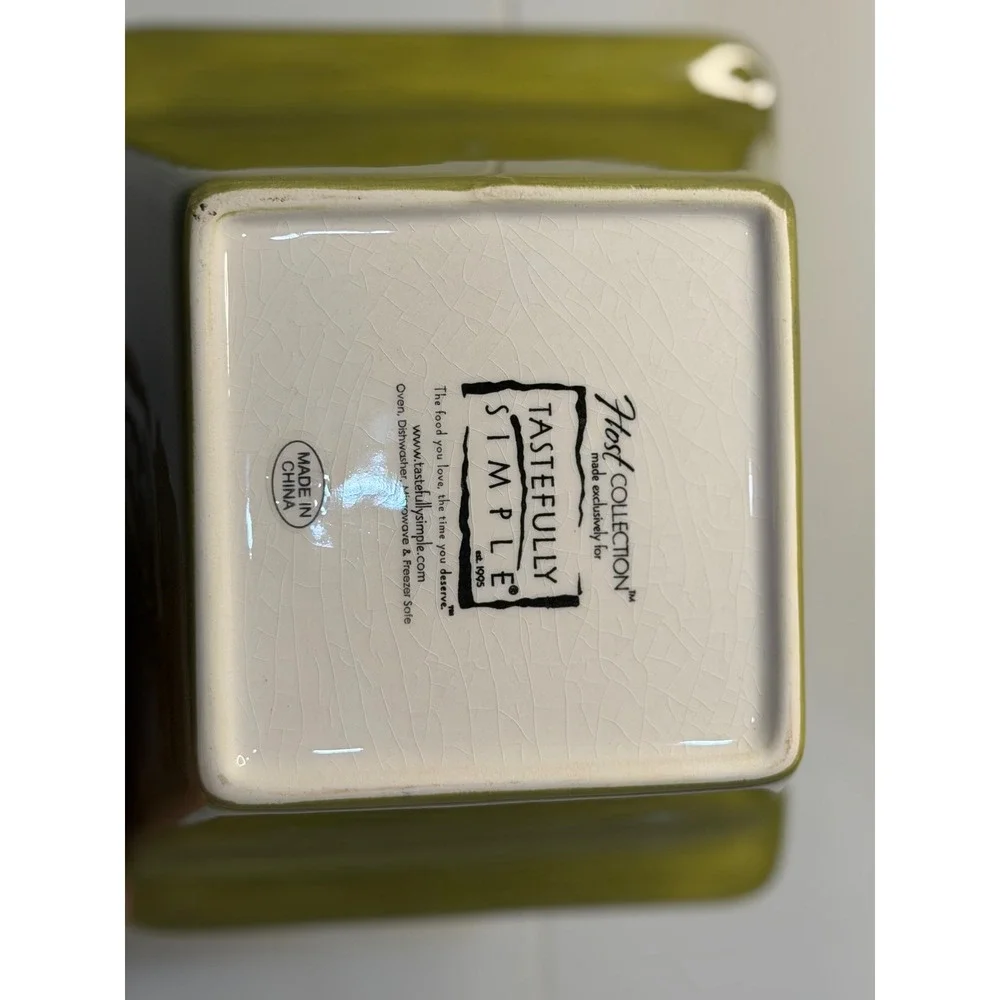 Tastefully Simple Host Collection Serving Bowl Green Leaf Embossed‎ Ceramic